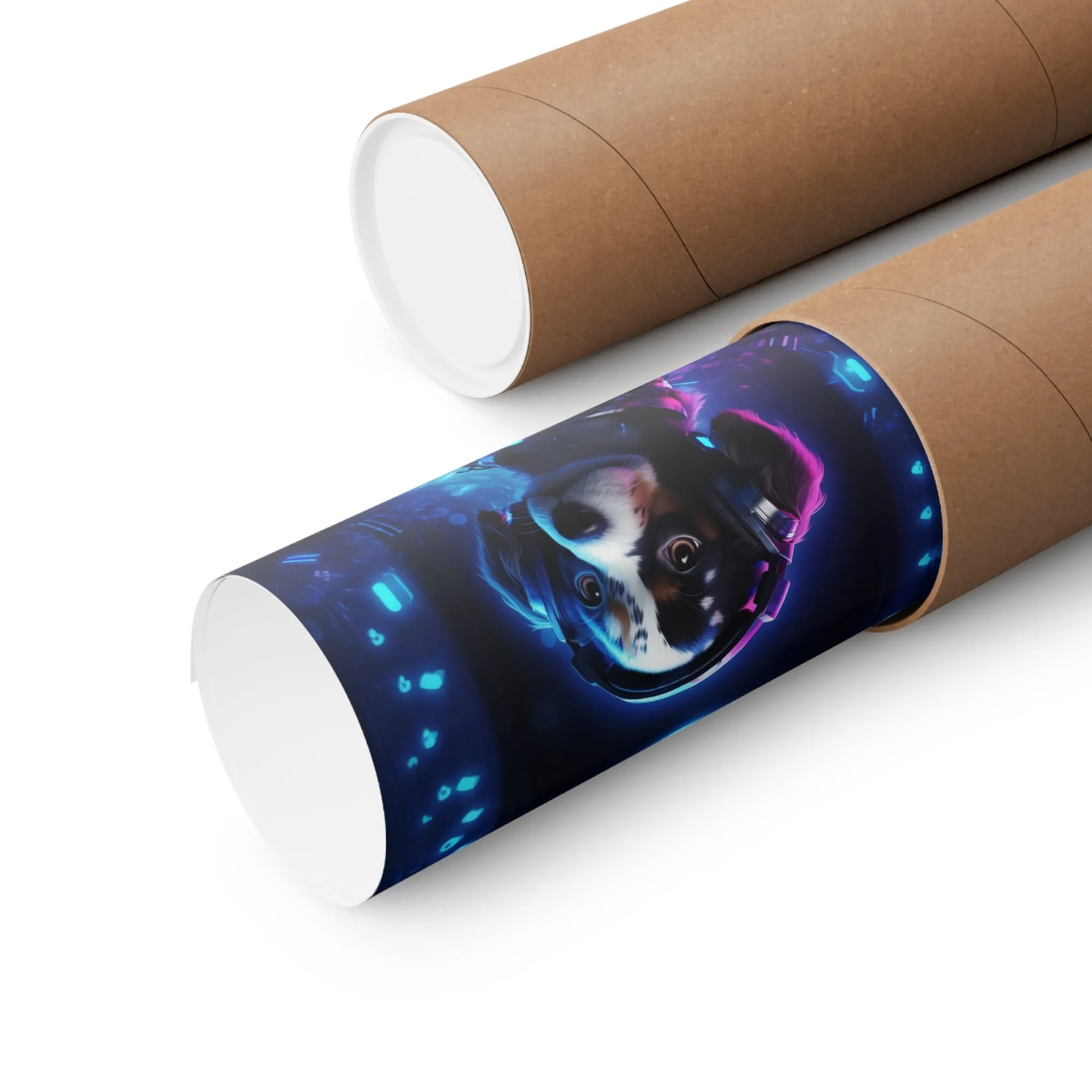 Cute Tech Savvy Puppy Poster, Futuristic Wall Art Print, CyberPunk Puppy Wall Print Unframed