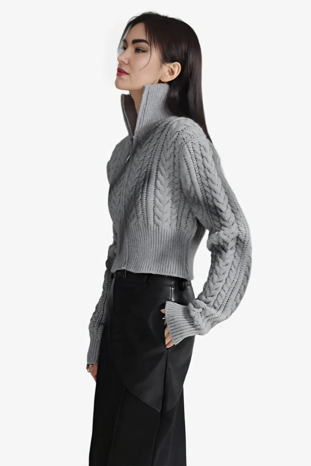 Cyber Cable Knit Cropped Sweater