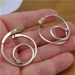 CZ Hoop Stud Earrings 9k Yellow Gold 925 Silver Handmade Hadar Designers  (ms) Y