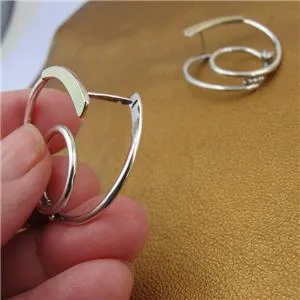 CZ Hoop Stud Earrings 9k Yellow Gold 925 Silver Handmade Hadar Designers  (ms) Y
