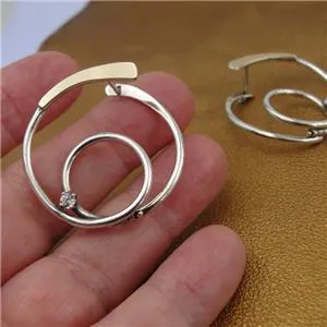CZ Hoop Stud Earrings 9k Yellow Gold 925 Silver Handmade Hadar Designers  (ms) Y