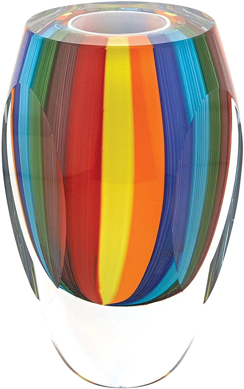 (D) Handcrafted Rainbow Murano Art Glass Yellow Blue Decorative Flower Vase 6"