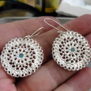 Dangle Filigree Ocean Q Earrings 925 Sterling Silver Hadar Designers (L) SALE