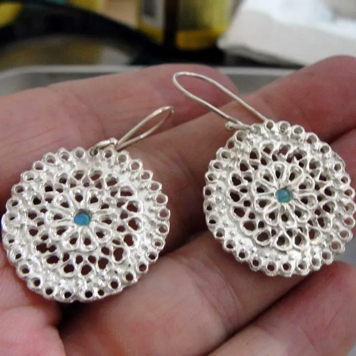 Dangle Filigree Ocean Q Earrings 925 Sterling Silver Hadar Designers (L) SALE