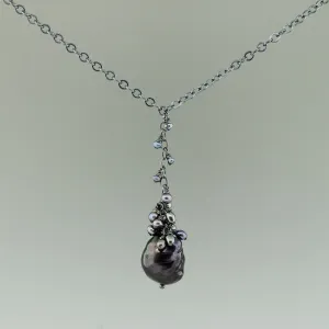 Dark Grey-blue Baroque Pearl, Drop Necklace