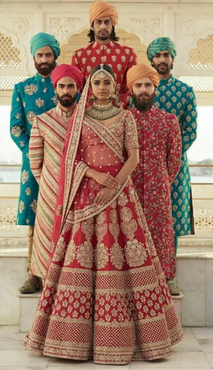 Dark Red Colour Sabyasachi Inspired Wedding Lehenga Choli