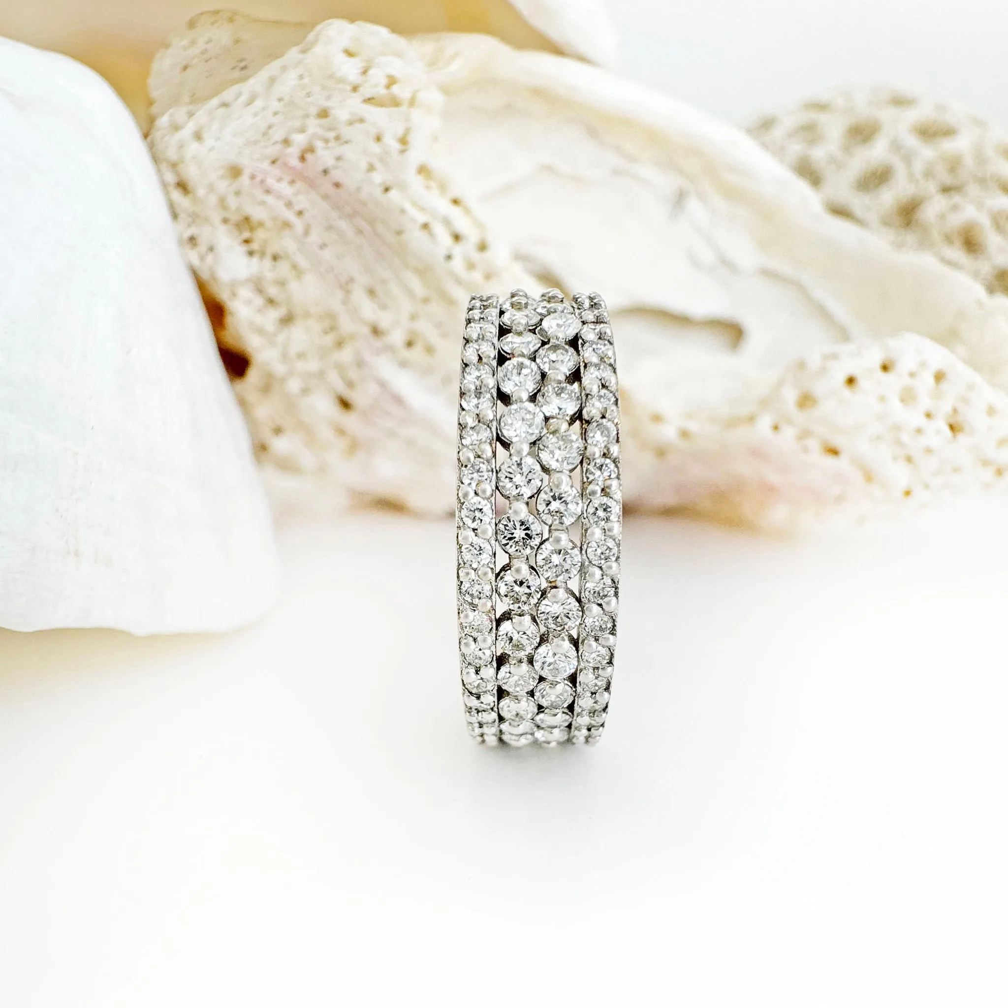 Dazzling Four Bar Half Eternity White Diamond White Gold Ring