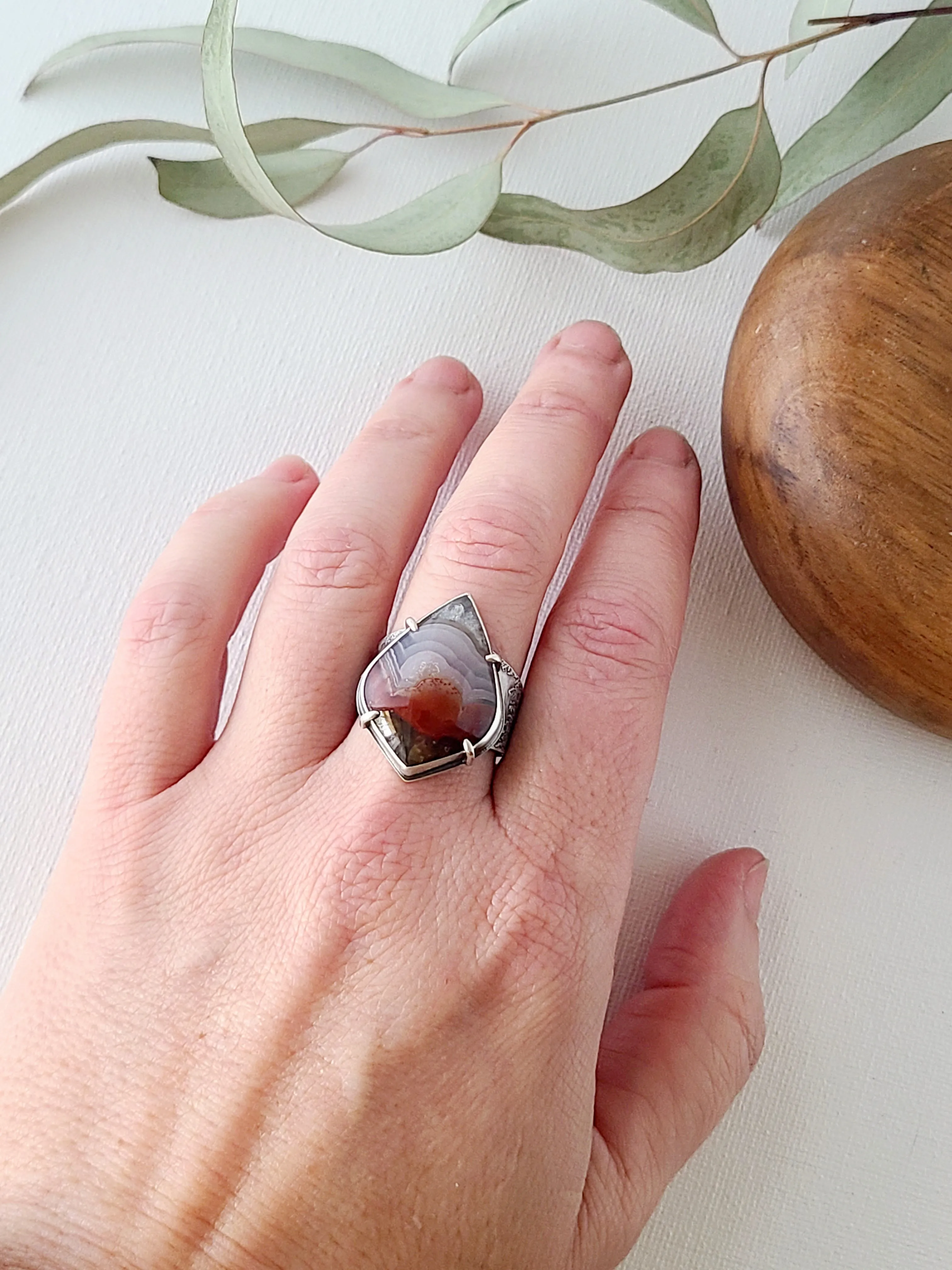Desert Canyon Ring with Laguna Lace Agate-size 10 US