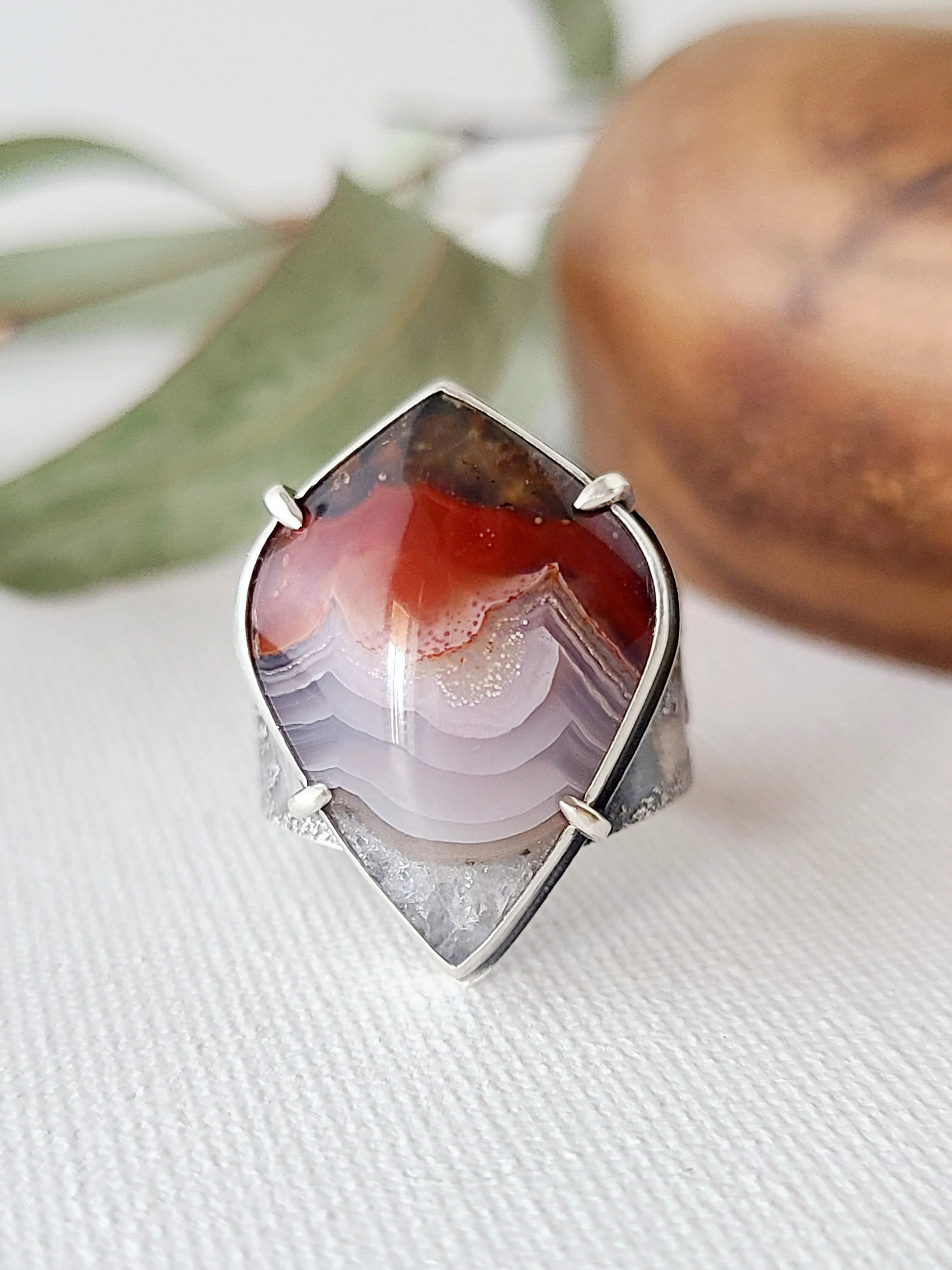 Desert Canyon Ring with Laguna Lace Agate-size 10 US