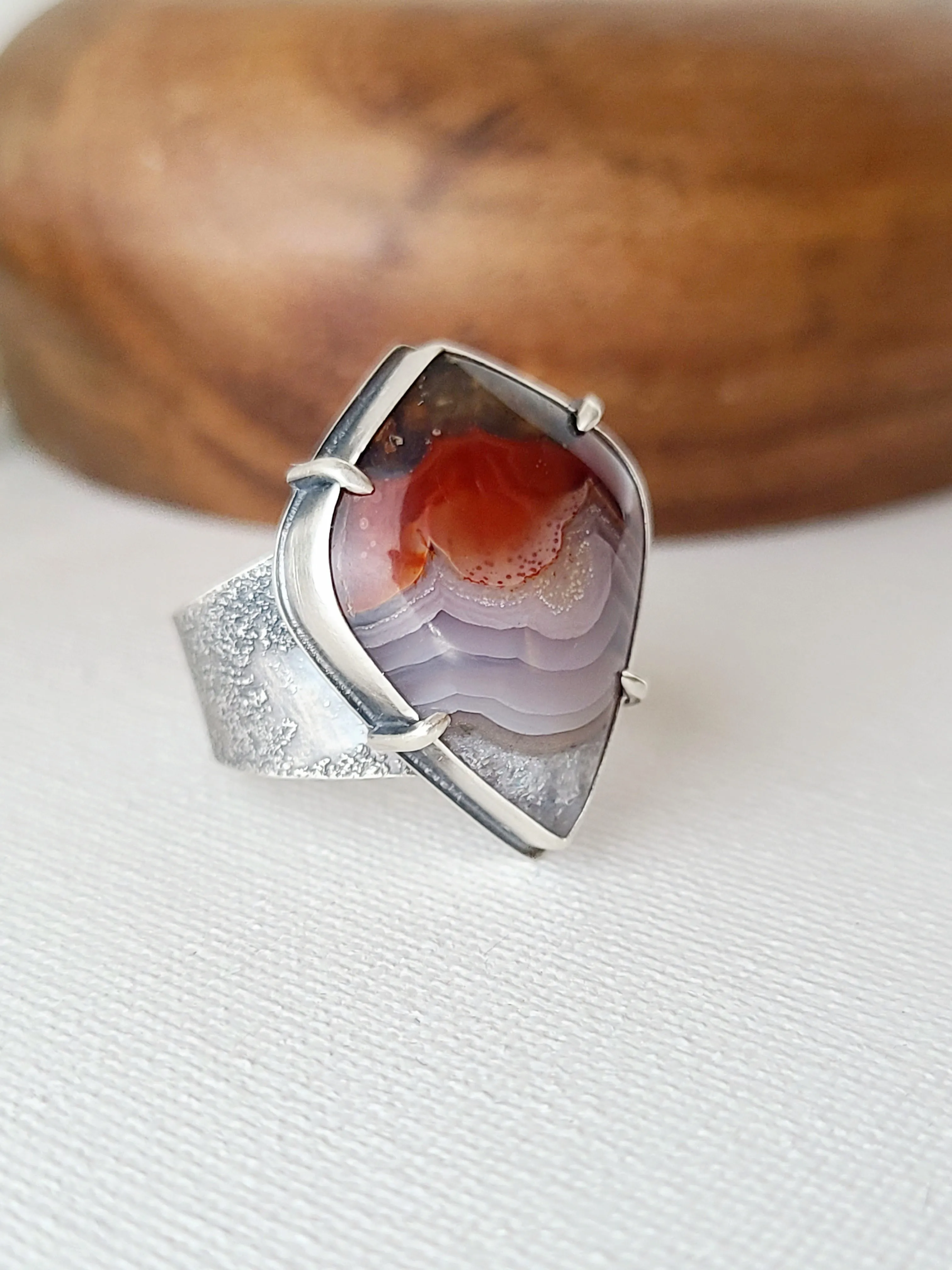 Desert Canyon Ring with Laguna Lace Agate-size 10 US