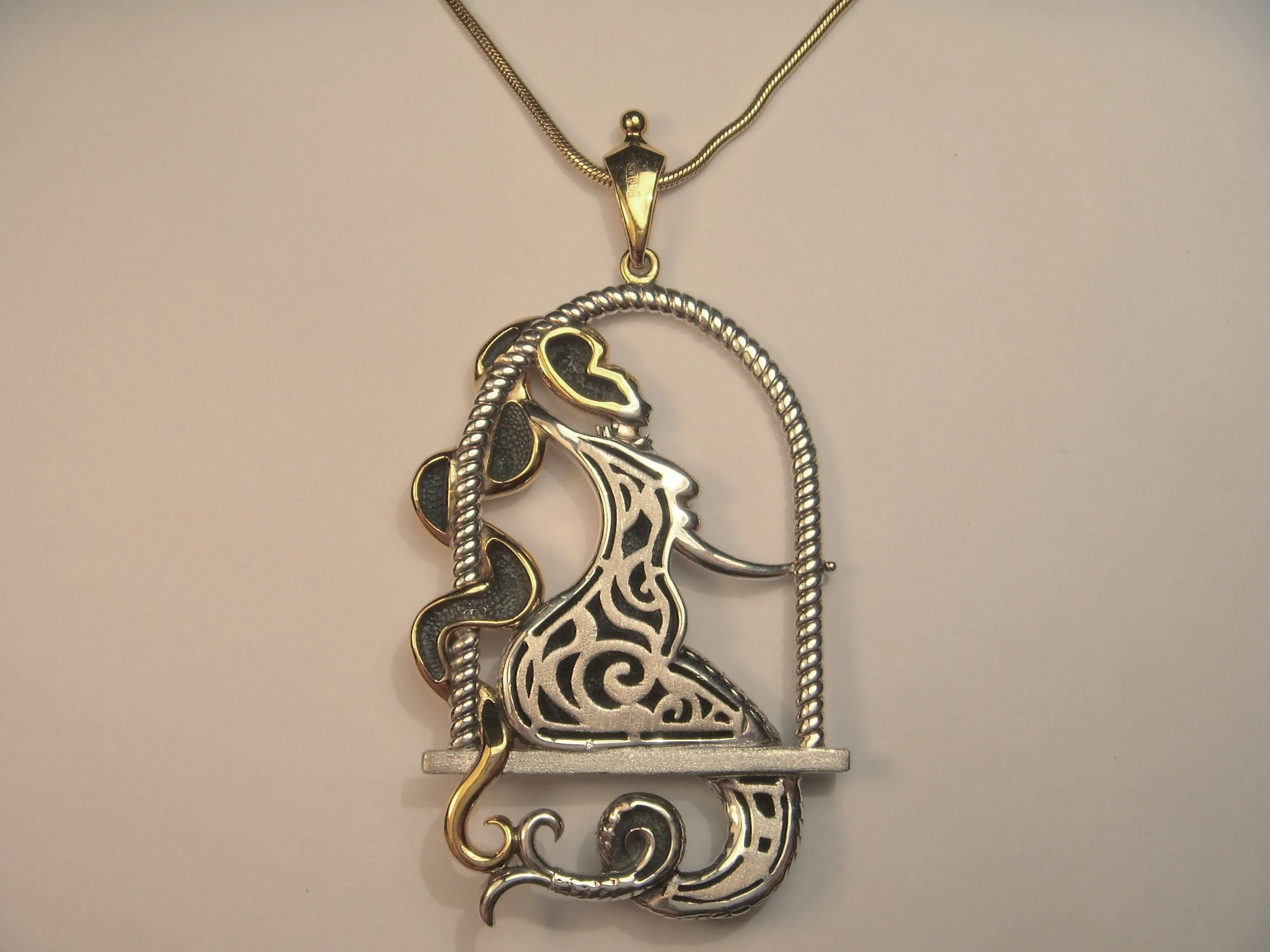 Designer Sterling Silver 22k Gilded Mermaid Mihail Chemiakin Slide Pendant