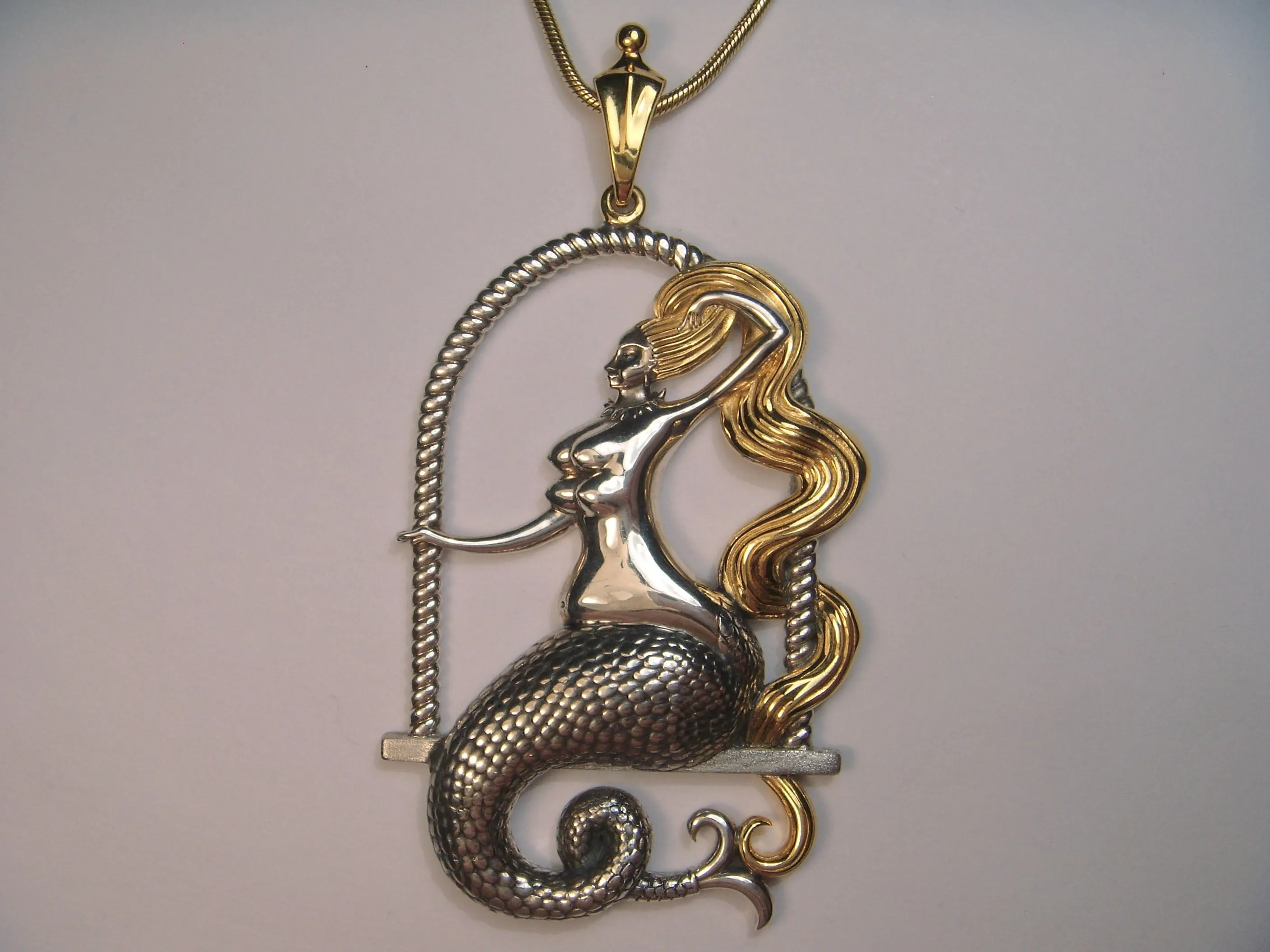 Designer Sterling Silver 22k Gilded Mermaid Mihail Chemiakin Slide Pendant