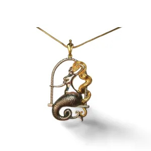 Designer Sterling Silver 22k Gilded Mermaid Mihail Chemiakin Slide Pendant