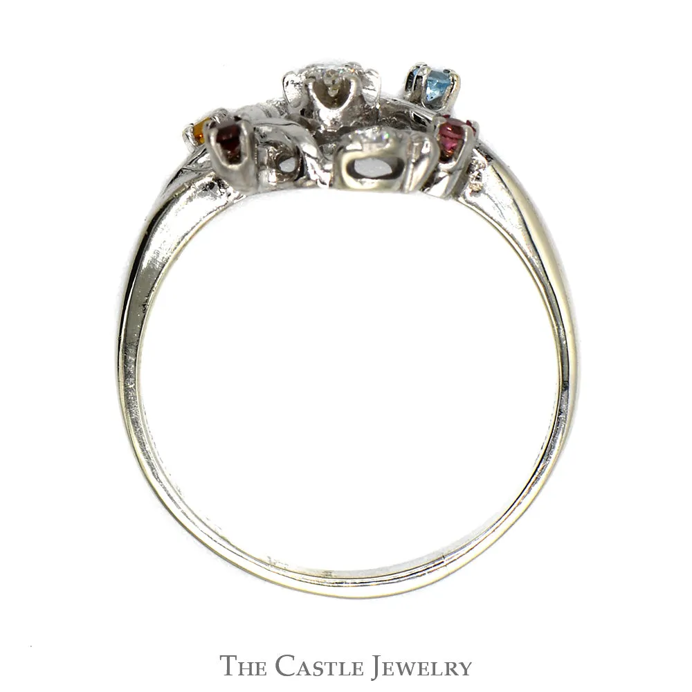Diamond & Multi Gemstone Cluster Ring in 14k White Gold