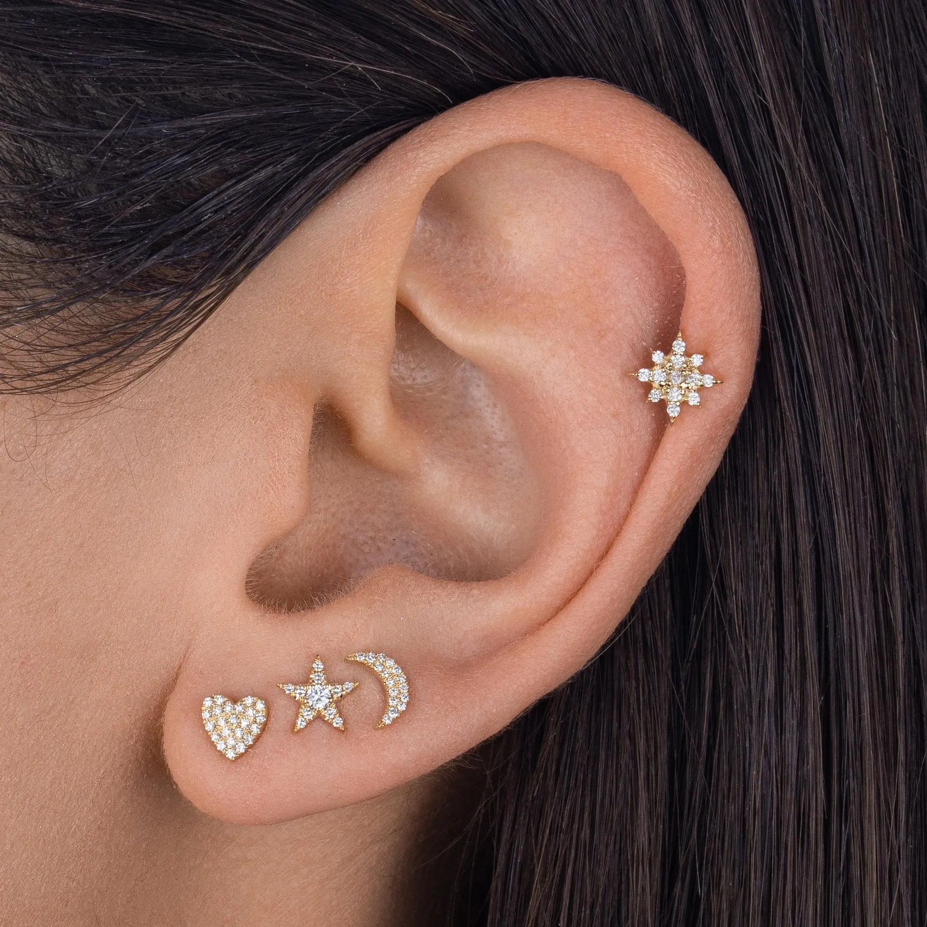Diamond Crescent Stud Earring 14K