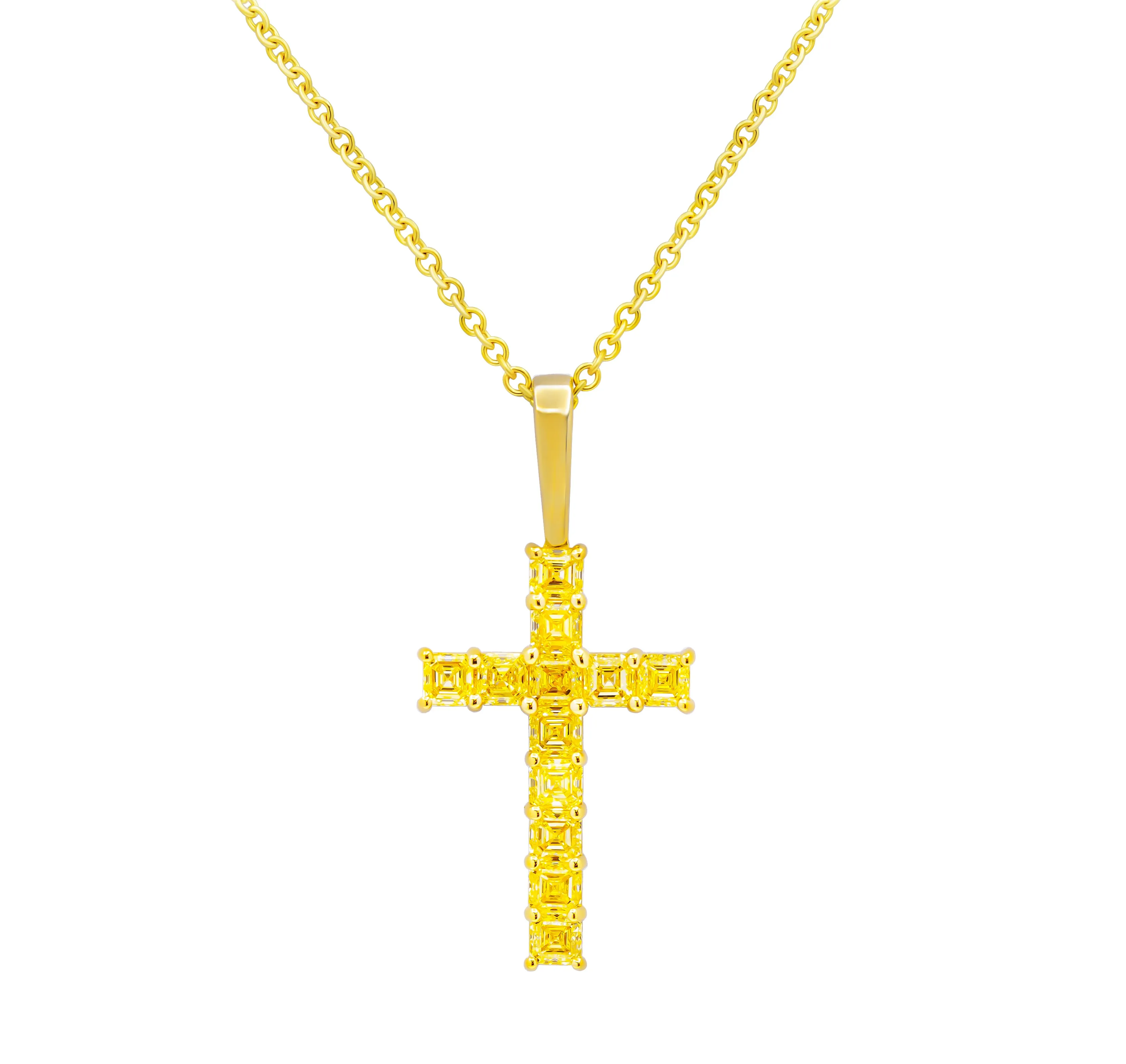 Diamond Cross with Fancy Yellow Asscher Cut Diamonds