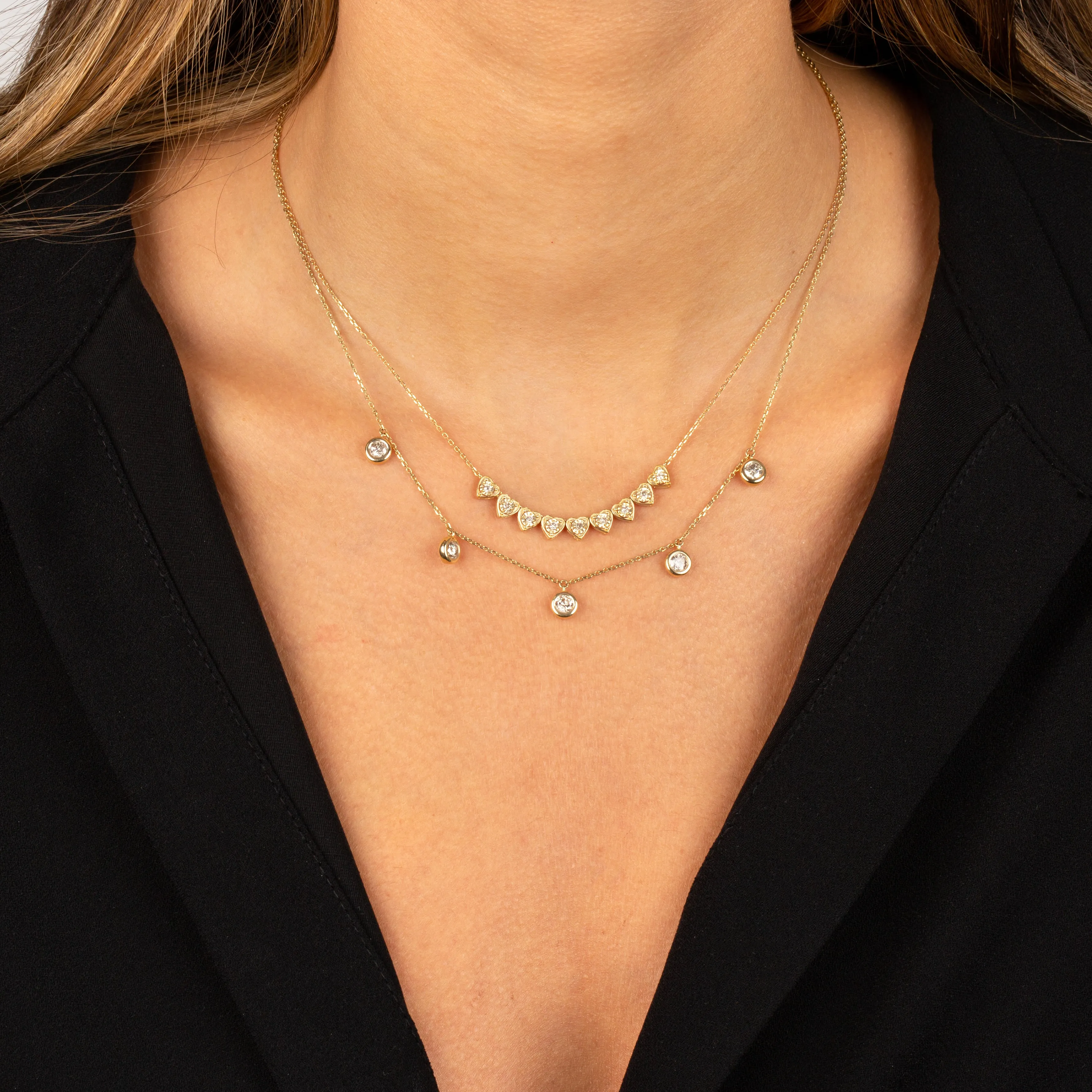 Diamond Dangling Bezel Necklace 14K