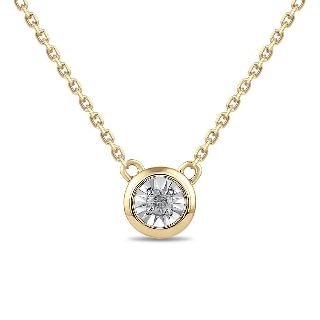 Diamond Set Solitaire Necklace in 9ct Yellow Gold