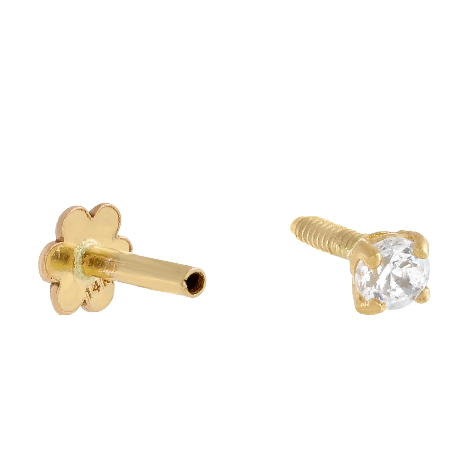 Diamond Tiny Solitaire Threaded Stud Earring 14K