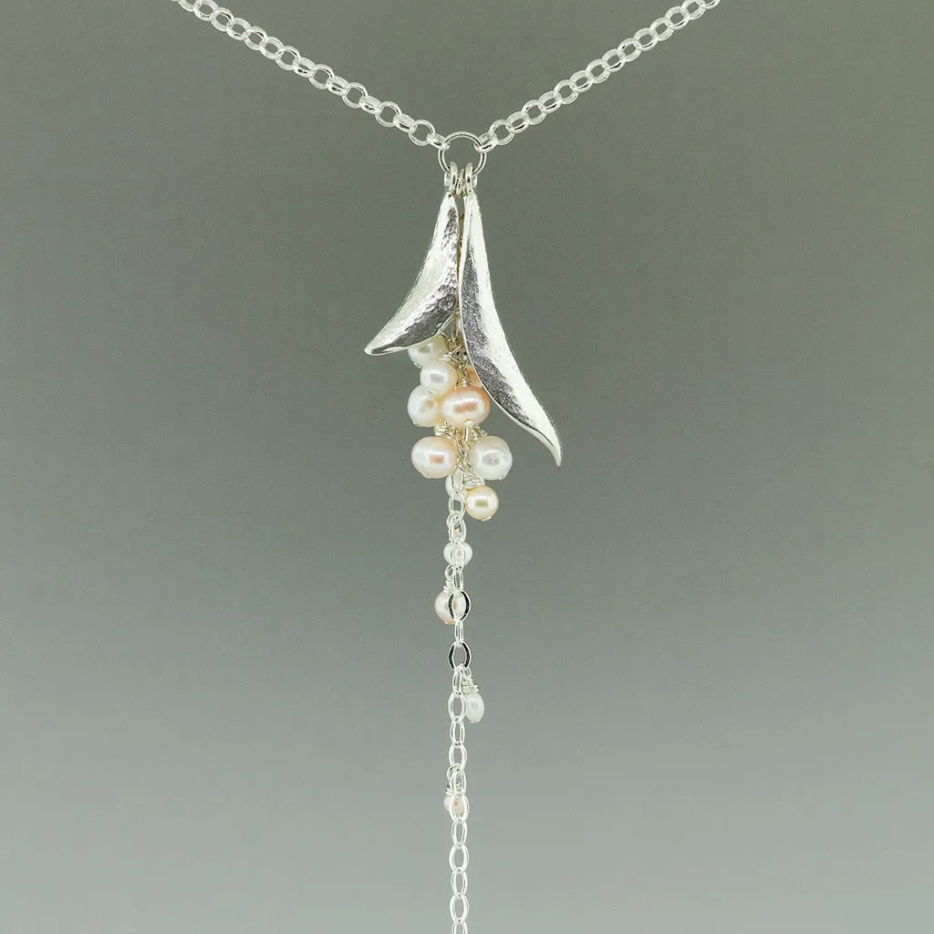 Double Leaf Pink and White Pearl Waterfall Necklace