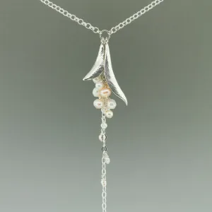Double Leaf Pink and White Pearl Waterfall Necklace