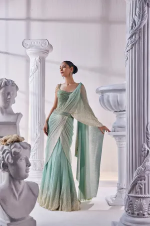 Draped Layer Lehenga In Sequin And Pleated Gold Foil Lycra. The Corsetfeatures Heavy Beads, Tassels And Zardozi Work.
