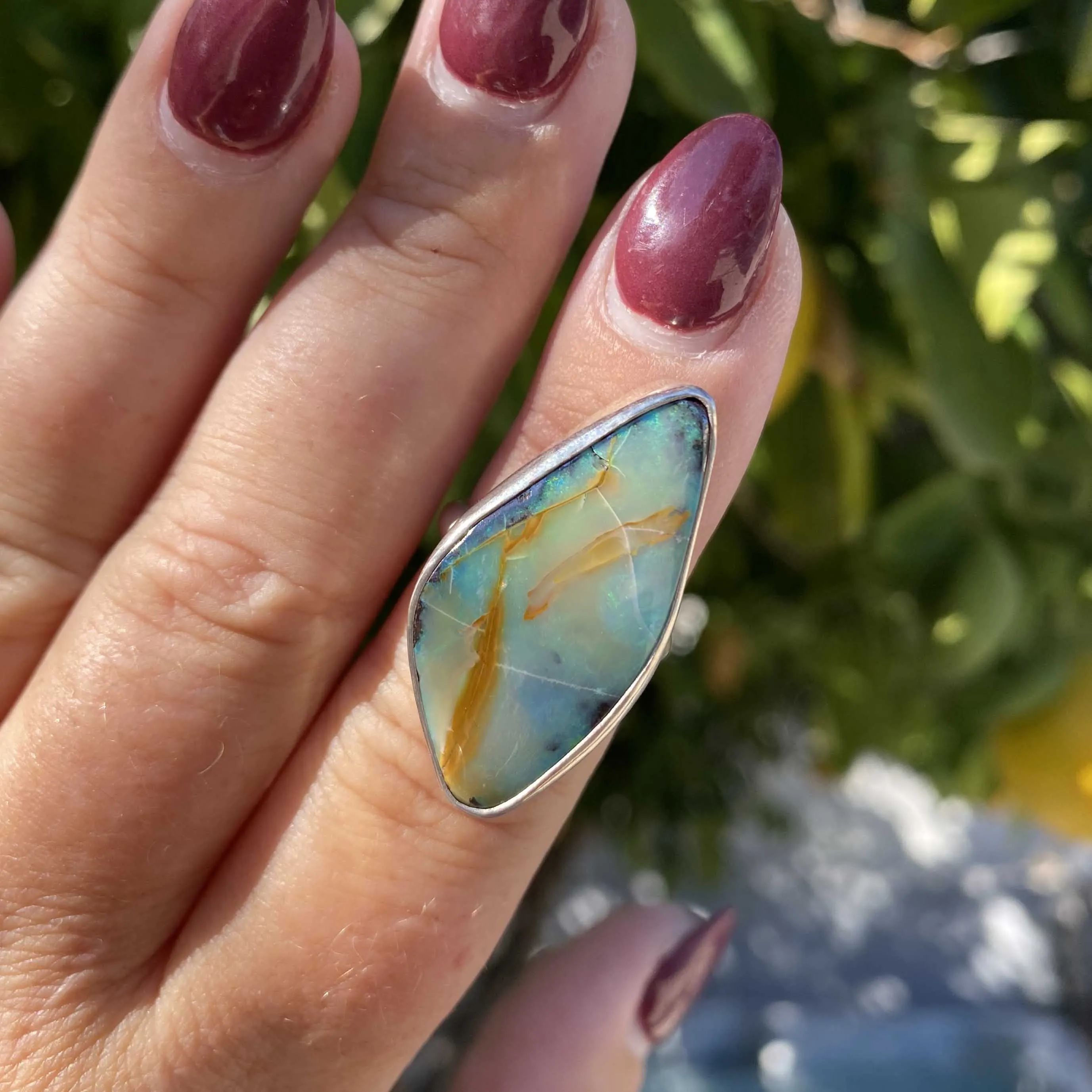 Dreamy Boulder Opal Sterling Silver Ring, One of a Kind