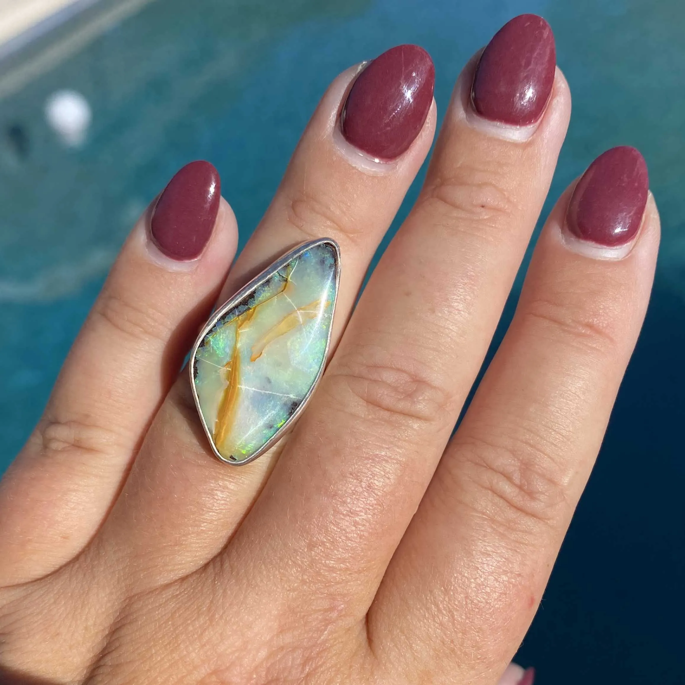 Dreamy Boulder Opal Sterling Silver Ring, One of a Kind
