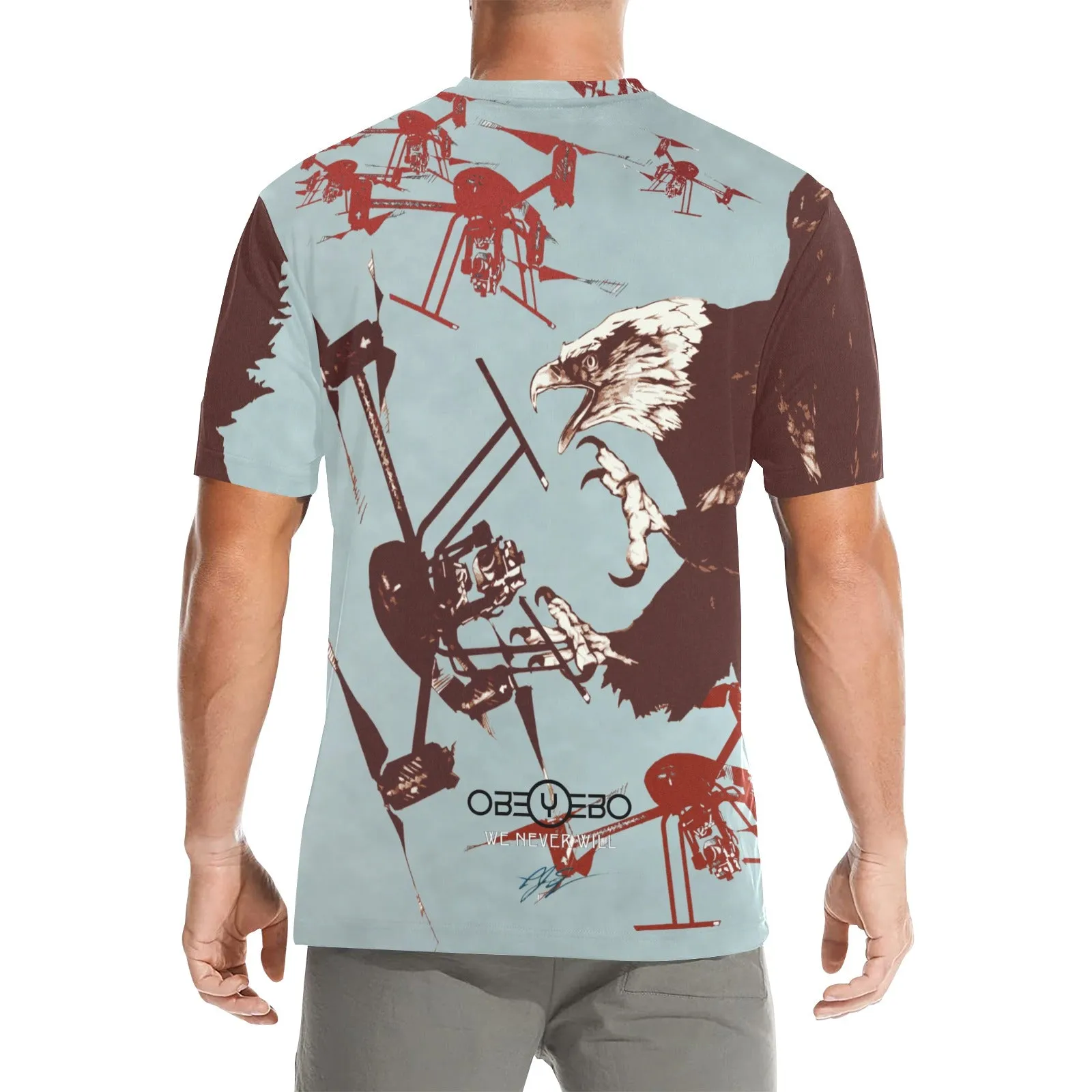 Drones Call To Duty Blue Men's Crew Neck T-shirt