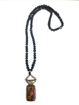 Ebony Beaded Real Amber Boho Necklace