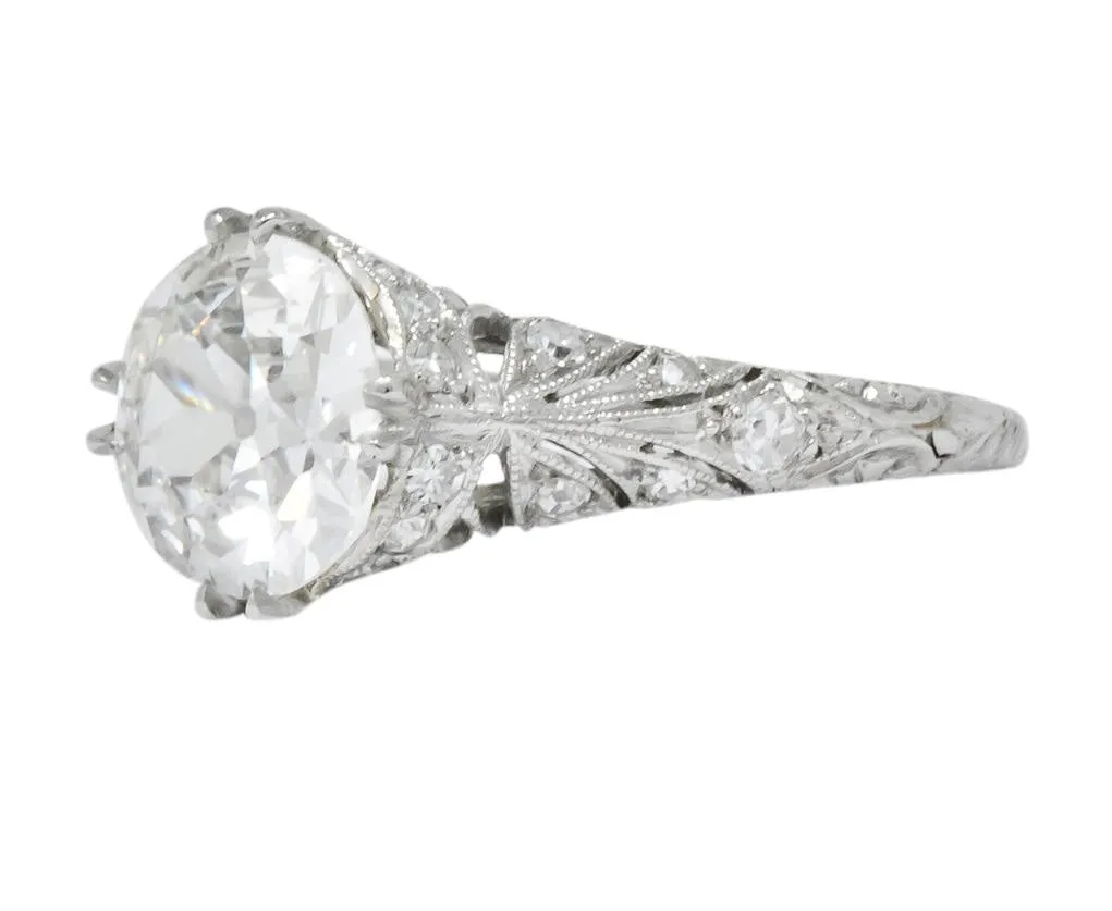 Edwardian 2.89 CTW Old European Cut Diamond Platinum Engagement Ring GIA