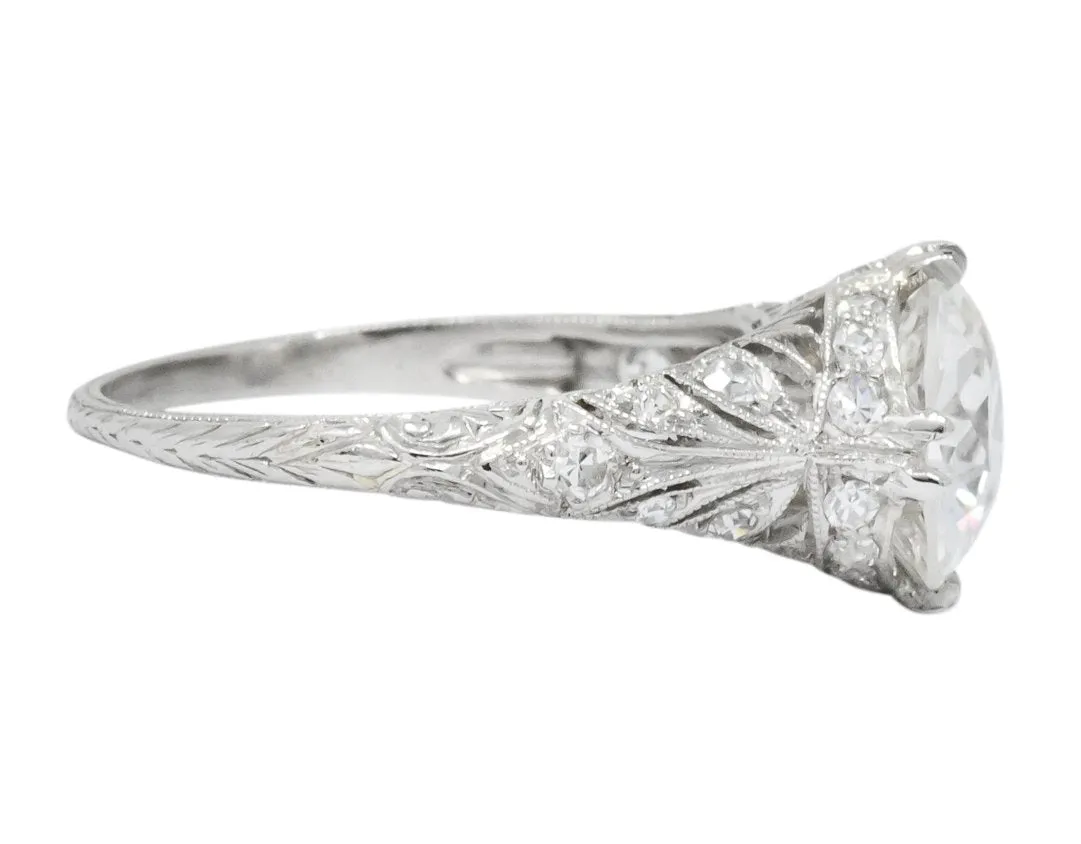 Edwardian 2.89 CTW Old European Cut Diamond Platinum Engagement Ring GIA