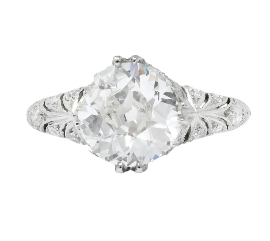 Edwardian 2.89 CTW Old European Cut Diamond Platinum Engagement Ring GIA