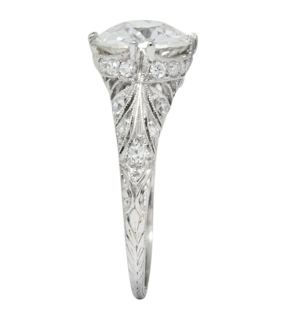 Edwardian 2.89 CTW Old European Cut Diamond Platinum Engagement Ring GIA