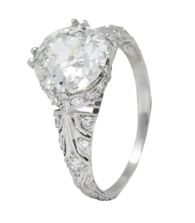 Edwardian 2.89 CTW Old European Cut Diamond Platinum Engagement Ring GIA