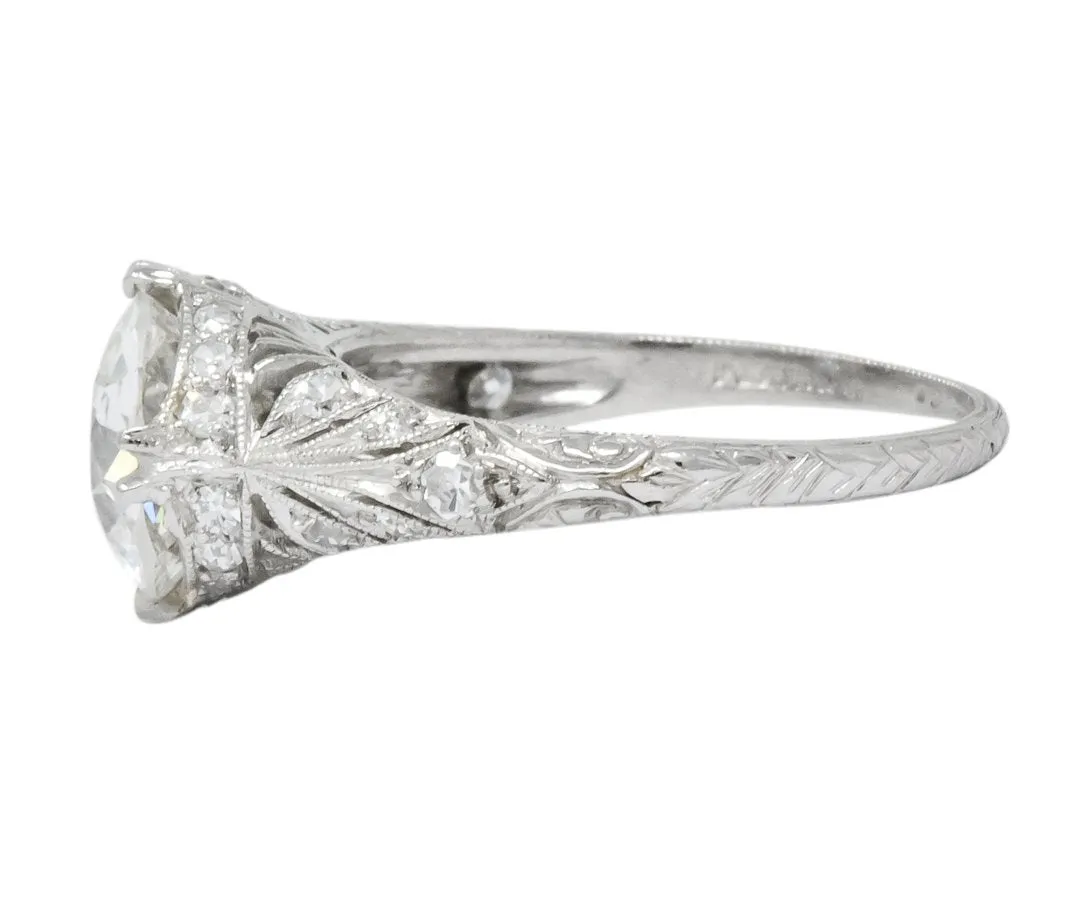 Edwardian 2.89 CTW Old European Cut Diamond Platinum Engagement Ring GIA