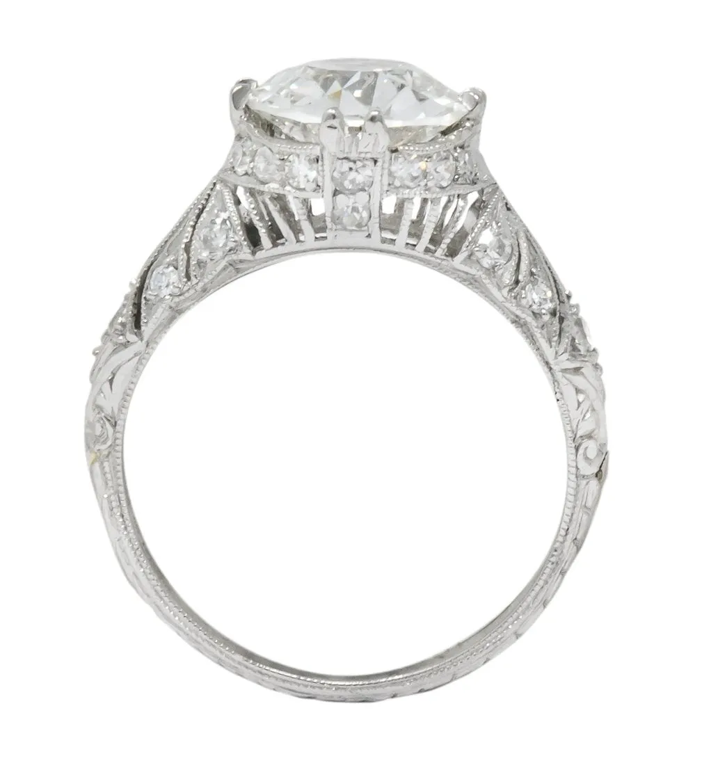 Edwardian 2.89 CTW Old European Cut Diamond Platinum Engagement Ring GIA