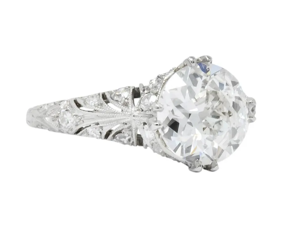Edwardian 2.89 CTW Old European Cut Diamond Platinum Engagement Ring GIA
