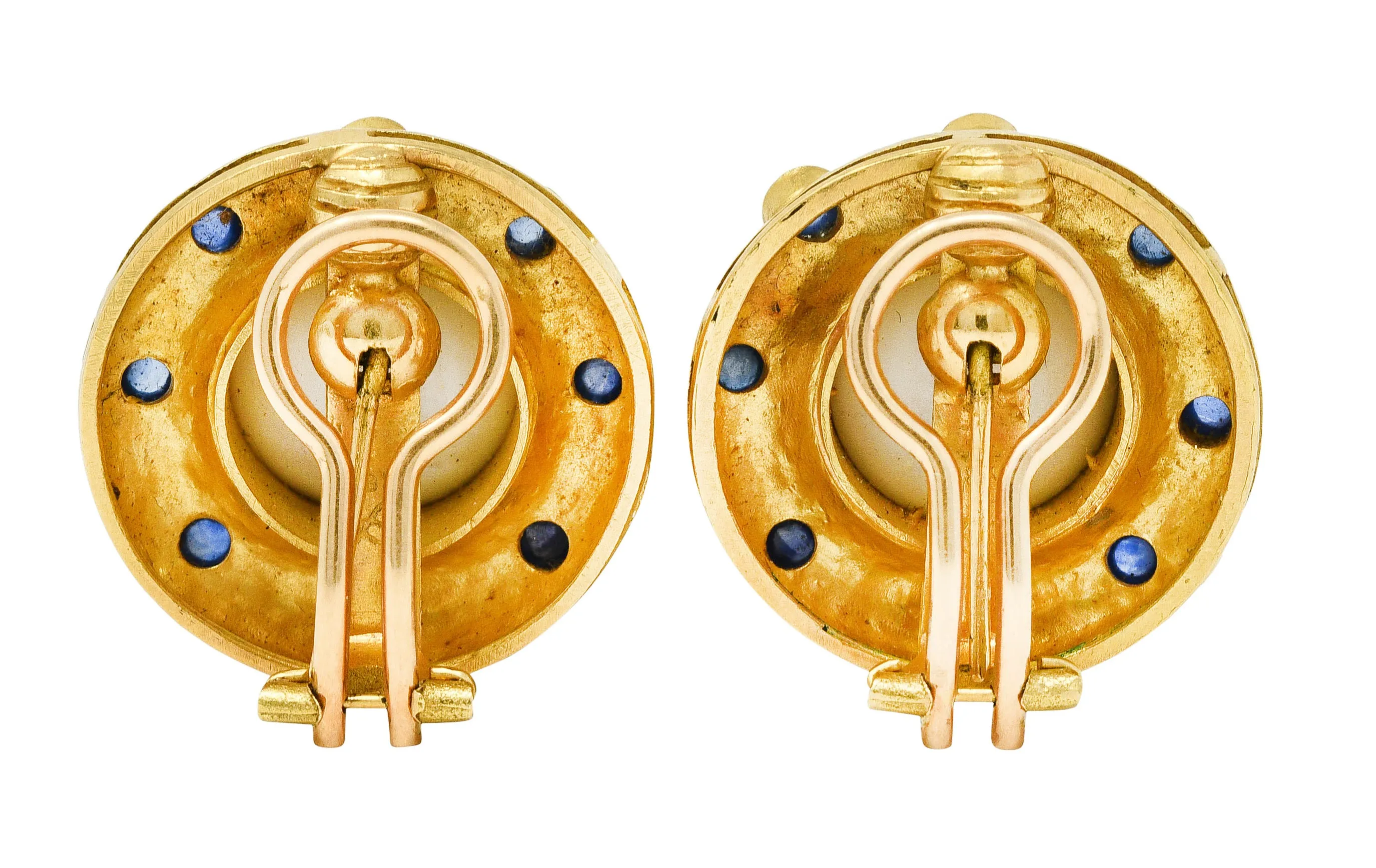 Elizabeth Locke Sapphire Cabochon Mabe Pearl 18 Karat Yellow Gold Earrings