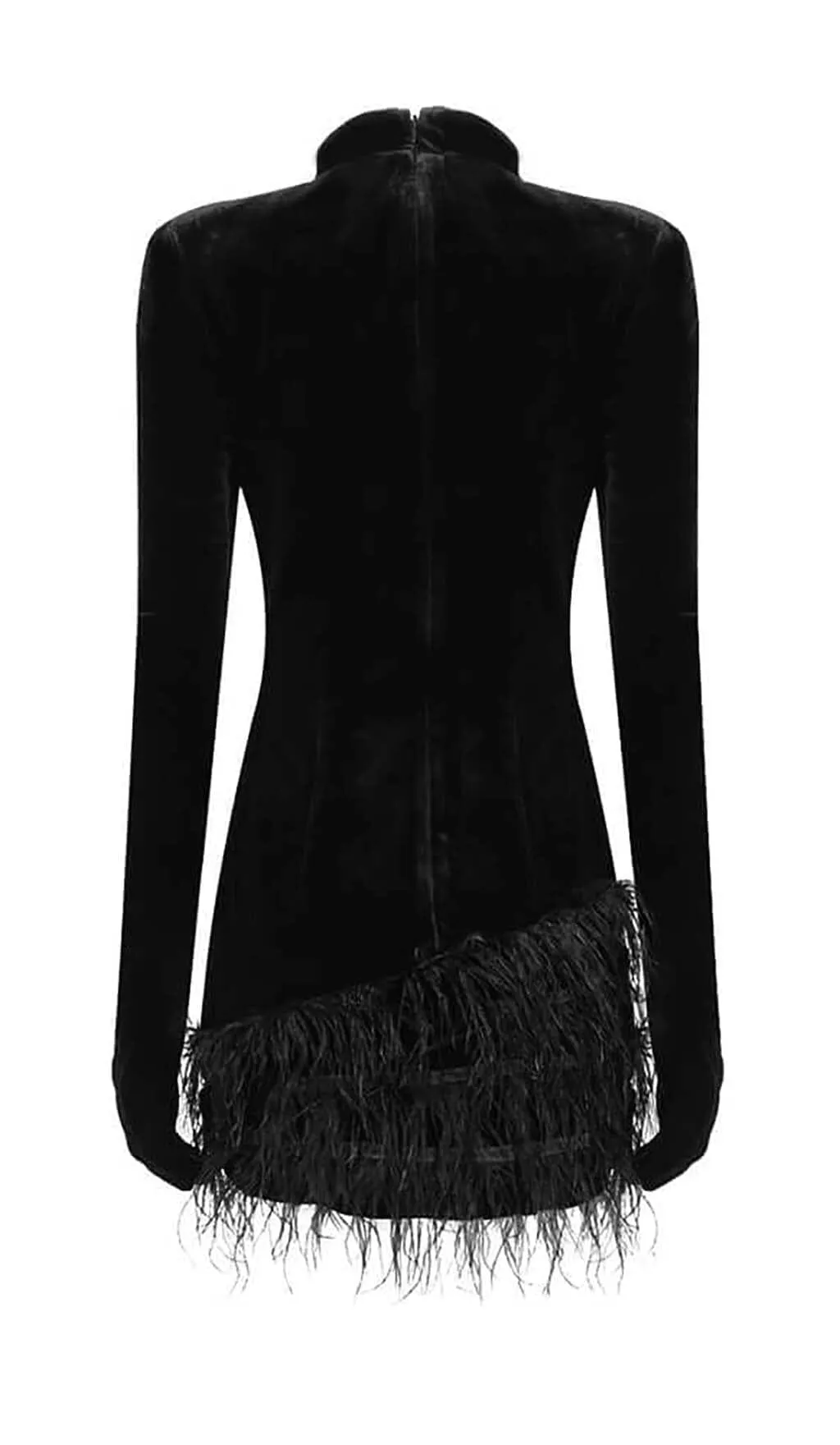 Embellished Velvet Feather Mini Dress In Black