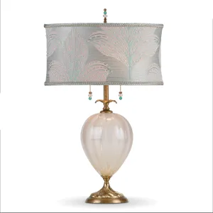 Emilia Table Lamp 94AF163 Colors Cream and Sea Foam Green Blown Glass and Fabric by Kinzig Design