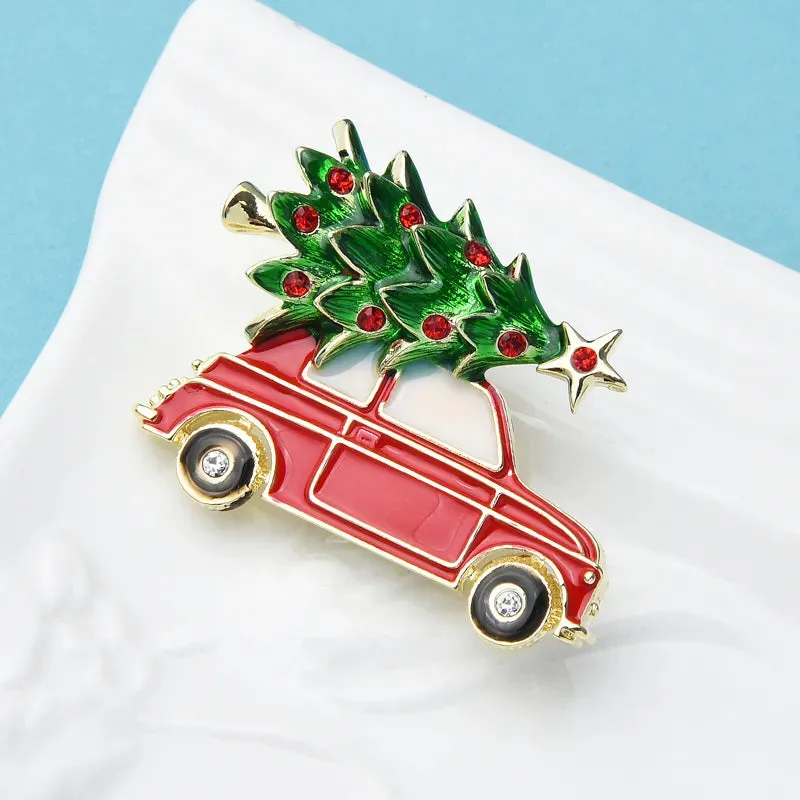 Enamel Car & Christmas Tree Brooch Pins Fashion Jewelry Gift Idea Christmas Brooches