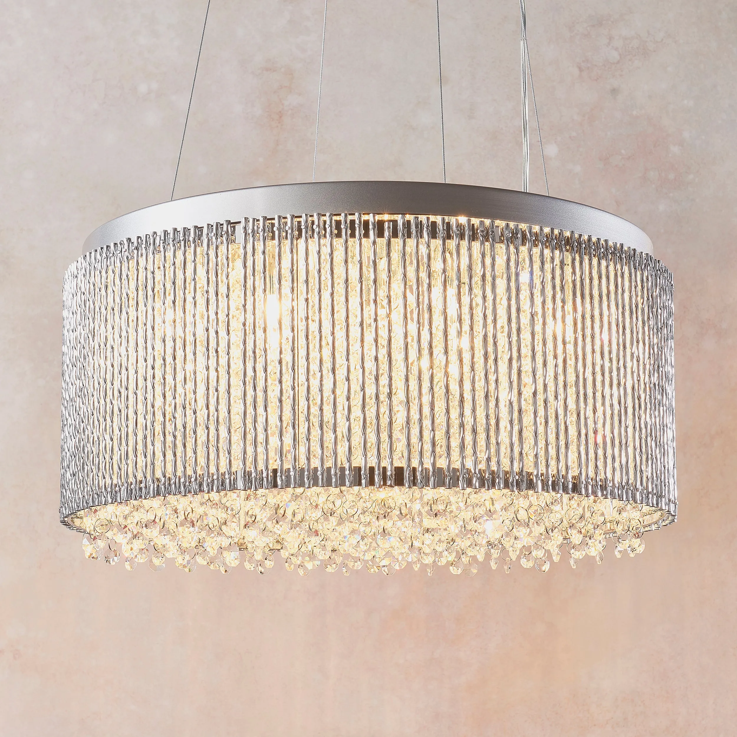 Endon 81981 Galina 12lt Pendant Chrome plate & clear crystal 12 x 25W G9 clear capsule (Required)