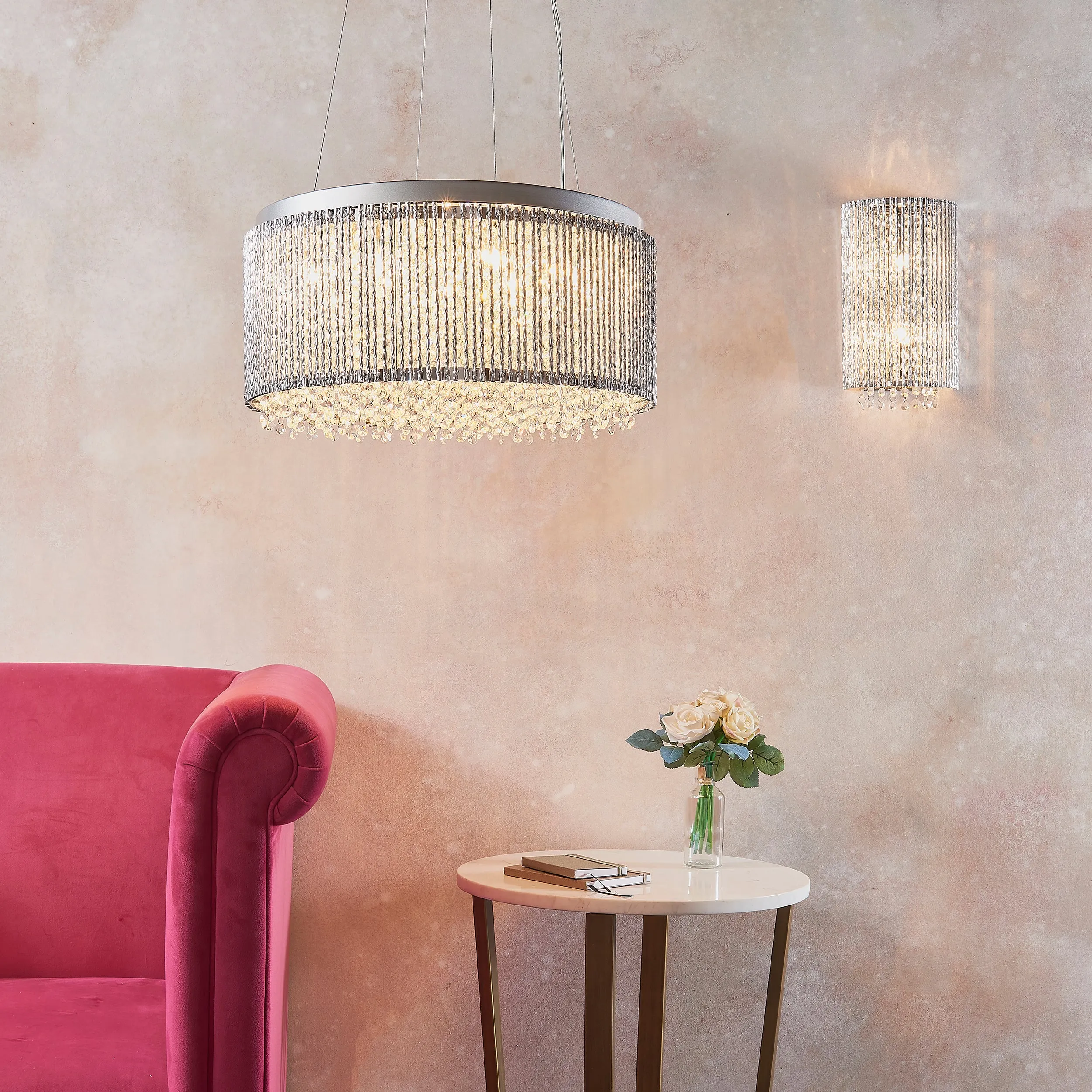 Endon 81981 Galina 12lt Pendant Chrome plate & clear crystal 12 x 25W G9 clear capsule (Required)