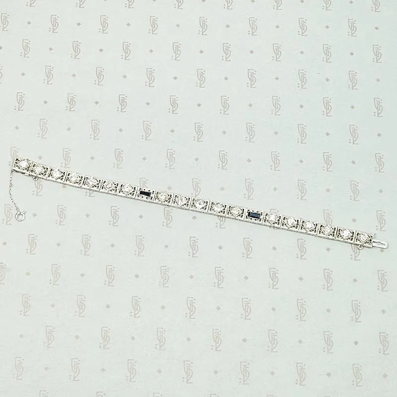 Exquisite Filigree Diamond & Sapphire Line Bracelet