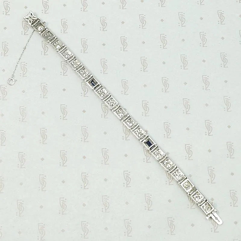 Exquisite Filigree Diamond & Sapphire Line Bracelet