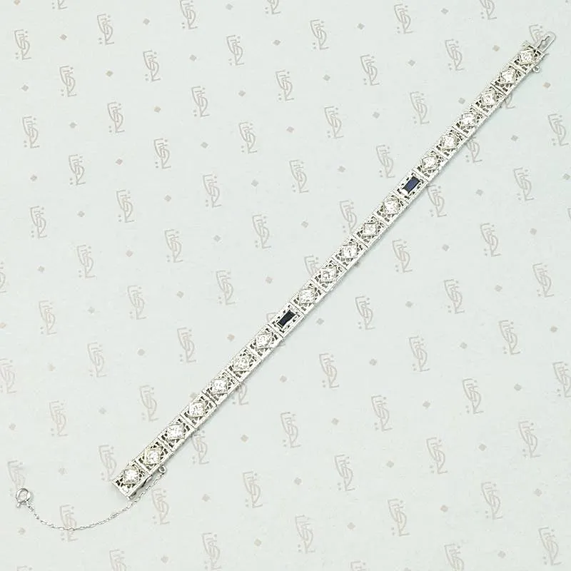 Exquisite Filigree Diamond & Sapphire Line Bracelet