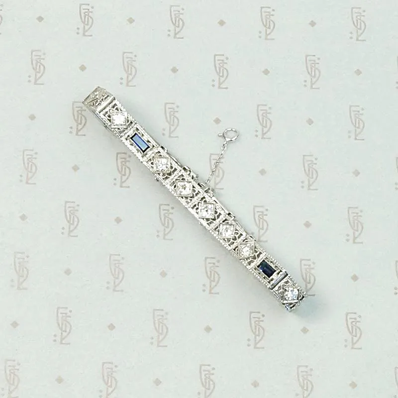 Exquisite Filigree Diamond & Sapphire Line Bracelet