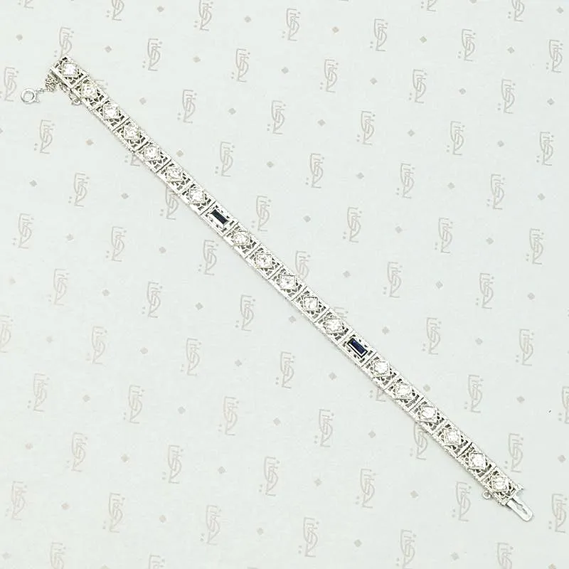 Exquisite Filigree Diamond & Sapphire Line Bracelet