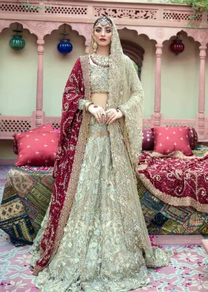 Fabulous Designer Pakistani Bridal Lehnga Choli in Embellished Zardozi Worked White Lehenga with Red Dupatta in Net Chiffon #BN925